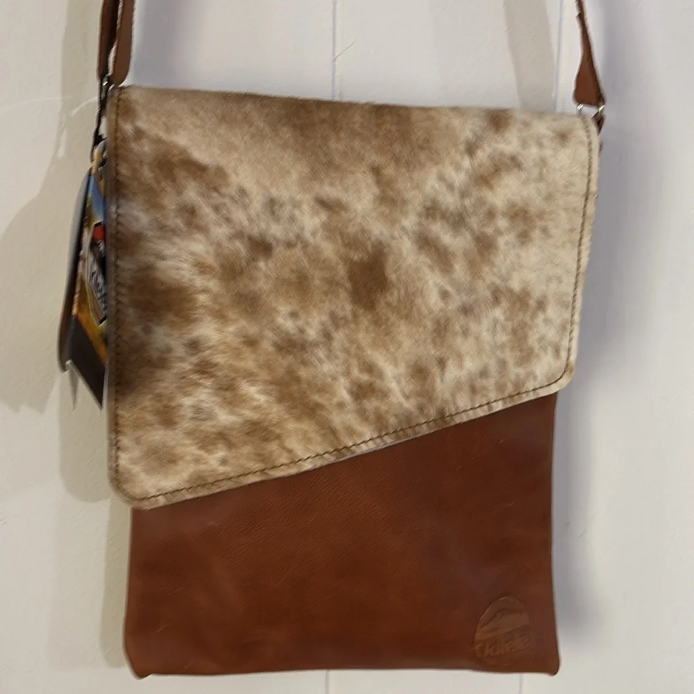 Kilele Hide Envelope Brown and Tan Leather‎ Messenger Crossbody Bag NWT